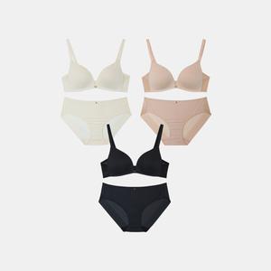 [Wonderbra] [스킨팔레트] 아쿠아 V넥 노와이어 브라팬티 6종세트 크림 라이트