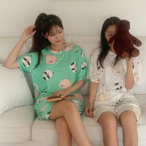 [공구우먼] [신축성최고] 스판뽐뽐 반팔 파자마 세트 82534 빅사이즈 여성의류