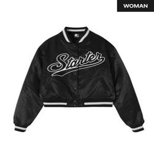 [스타터 블랙라벨] 여성_90s OG 웨이브 로고 사틴 바시티 크롭 자켓 (블랙) SA244OJK72