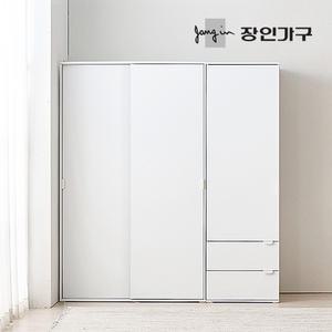 장인가구 코라 1800 슬라이딩 옷장 세트 1200 옷장 (선반형)+600 서랍옷장