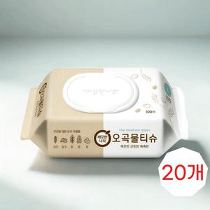 깨끗한나라 오곡 물티슈 캡형 100매 20개 대용량 탕비실