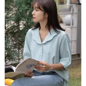 [에데르][edele] 르벤 물결 카라 반팔 블라우스