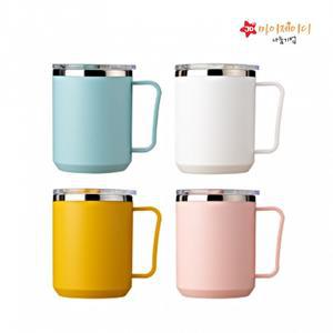 파스텔 로하스 내부 스텐 뚜껑 손잡이 진공 머그컵 스텐컵 400ml 무지