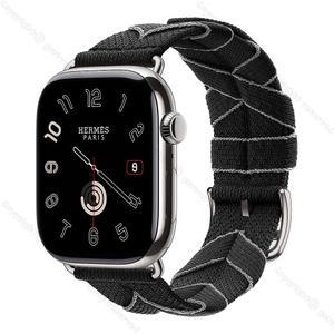 2025 Apple Watch Hermes 10 GPS + Cellular 46mm 실버 티타늄 케이스 그리고 누아/그리 Bridon 싱글 투어