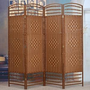 오픈형 션 4단 파티션(200cmx200cm) 라탄 소품 가리개 칸막이 (브라운) 인테리어 파티