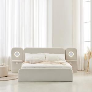 소프티 아쿠아텍스 패브릭 호텔 LED 수납 침대 프레임 Q DF926447
