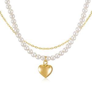 14K GOLD 하트미 레이어드 스와진주 목걸이