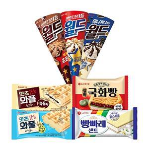 [롯데웰푸드]콘,샌드류 아이스크림 7종 12개 골라담기 월드콘 빵빠레 잇츠와플 등