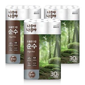 [잘풀리는집]미래생활 나무야나무야 도톰한3겹 순수 화장지 27m x 30롤 x 3팩