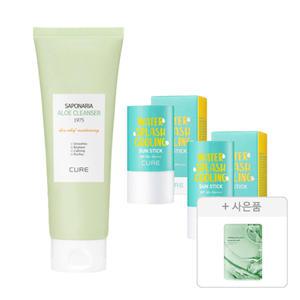 김정문알로에 큐어 워터 스플래쉬 선스틱 , 23g, 2개 + 알로에 클렌져, 150g, 1개 + 증정 (리알로에 피토 그린 앰플 마스크 30ml, 1매 )