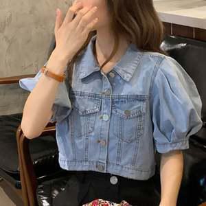 여성 데일리 언벌 데님 벌룬 소매 패션 청 숏 자켓 러블리자켓 여성청자켓 청자켓 데님자켓