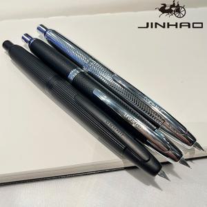 Jinhao 10 캡리스 만년필(박스 포함), 물결 모양의 실버 크롬 개폐식 고급 펜촉 잉크 펜(변환기 쓰기 세트