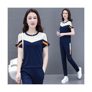 여성 셋업 긴팔세트 반팔세트 트레이닝 세트 여름 라운드 얇은 반팔 루즈핏 슬림핏 캐주얼 투피스 스포M2