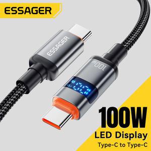 Essager 디지털 디스플레이 USB C 타입 케이블 화웨이 메이트 60 100W 고속 충전 충전기 와이어 코드 맥북 프로