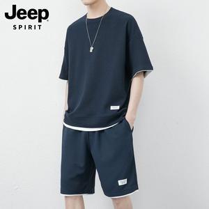 JEEP SPIRIT 남성 여름 스포츠 트레이닝 운동복세트 반팔 티셔츠
