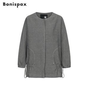 보니스팍스 린넨 스티치 포켓 밑단 스트링 숏 자켓