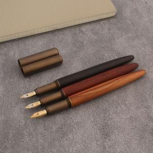 레트로 구리 목재 만년필 스피닝 잉크 펜 벤드 비즈니스 사무실 학교 용품 쓰기 0.5mm
