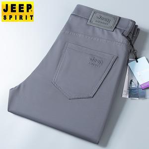 JEEP SPIRIT 봄 여름 남성용 스트레이트 캐주얼 팬츠 루즈 신축성 얇은 바지