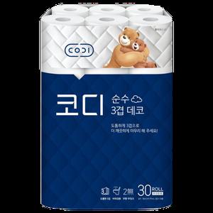 코디 순수 3겹 데코 화장지 30m 30롤 1팩 (30롤)