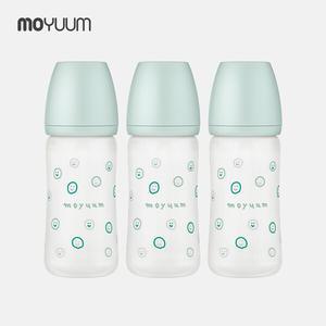 [모윰] 실리콘 코팅 노꼭지 유리 젖병 240ml 트리플팩 - 해피모어 에디션