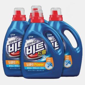 비트 세탁세제 딥클린파워 액체 3L용기(드럼) 4개