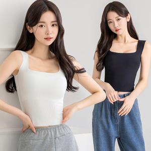 잔골지 스퀘어넥 심리스 캡나시 크롭/롱
