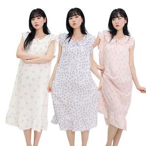 핑크존 엠보싱 프릴 카라 민소매 원피스 잠옷 E5 여성용