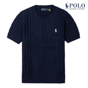 [POLO RALPH LAUREN] 폴로 랄프로렌 여성 케이블 숏 슬리브 크루넥 니트 네이비