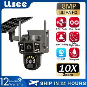LLSEE CCTV4K 듀얼 렌즈 야외 보안 네트워크 카메라 V380 무선 와이파이 태양광 폐쇄회로 텔레비전 4G SIM