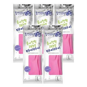 홈에디션명진 손이편한 마이마이 고무장갑 분홍 대L 5세트