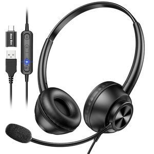 PC용 마이크가 있는 USB 헤드셋 컴퓨터 USB-A 및 USB-C가 유선 음소거 업무용 PC 노트북 사무실 전화 회의용 콜센터 Zoom Skype