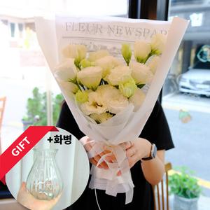 순백의 리시안셔스 꽃다발 화병 중형 40cm~ 꽃배달 생화 꽃다발 리시안셔스 생일 출산 임신 퇴사 개업 승진