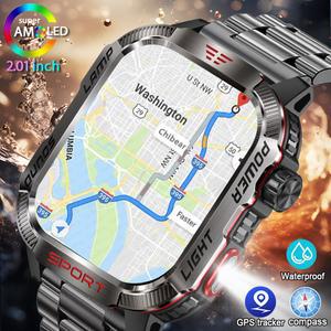 화웨이 Xiaomi 군사 GPS 스마트 시계 남자 손전등 나침반 방수 야외 스포츠 트래커 블루투스 통화 Smartwatch에 대한 새로운