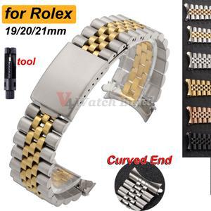 19mm 20mm 21mm 곡선 끝 스테인레스 스틸 시계 밴드 롤렉스 DATEJUST Jubilee 솔리드 스트랩 팔찌 남성 여성 시계 밴드
