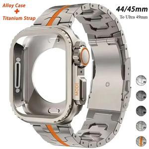 Apple Watch Ultra 2 용 티타늄 스트랩 IWatch 시리즈 9 8 7 6 5 4 SE 용 49mm 45mm 44mm 금속 케이스 보호대 케이스 범퍼 프레임