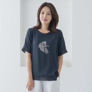 엄마옷 마담4060 크루망사배색티셔츠 여성반팔 -ZTE2506021-