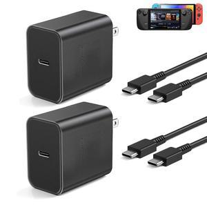 스위치용 2팩 USB C 충전기 스팀 데크 OLED 컨트롤러 5FT 충전 케이블이 있는 AC 어댑터 전원 공급 장치 타입 PD 3 0 고속