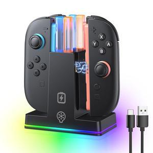 9가지 모드 RGB 조명 및 LED 표 있는 조이콘 2025용 스위치 2와 호환되는 킨윈 충전 도크 케이블로 4개를 마그네틱