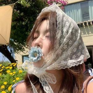 스카프 레이 스두건 예쁜 헤어두건 삼각 스커트 어드 프릴 머리 두건 헤어스카프 삼각 여자 모자 우정템