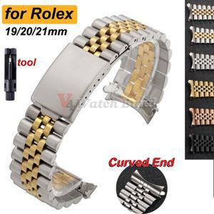 19mm 곡선 끝 스테인레스 스틸 시계 밴드 롤렉스 DATEJUST Jubilee 솔리드 스트랩 팔찌 남성