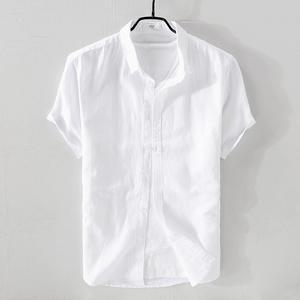 남자 코튼 및 리넨 셔츠 아이스 여름 얇은 반팔 남방
