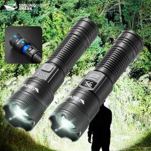 스마일 샤크 충전식 손전등, P50 LED 휴대용 토치, 줌 가능 1200mAh 전술 랜턴, 야외 캠핑용 SD5242