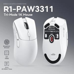 R1 초경량 무선 게이밍 마우스, 블루투스 2.4G, PixArt PAW3311 센서, 6 DPI 조정 가능, 사무실 게임용
