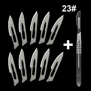 동물 수술용 칼, 23 # 탄소강 수술용 메스 블레이드, 손잡이 메스, DIY 절단 도구, 10 개, 1 개