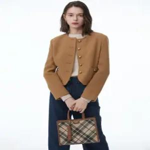 닥스 액세서리 여성 24SS [반값세일][스테디셀러]브라운 체크 가죽 토트백 겸 크로스백 WCBA4E768W2