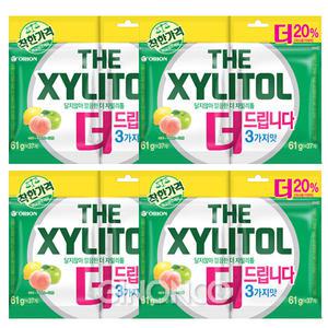 오리온 자일리톨 리필 122g x4 껌 과일껌 사과 복숭아 레몬 펌프껌 대용량 실속형