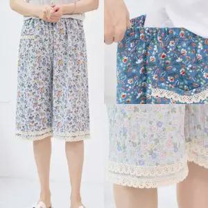 마미소 두줄 레이스 바지 인견 홈웨어 잠옷 6부 꽃무늬 엄마 할머니 빅사이즈 40 60 마담 중년 여성 옷