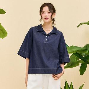[하프클럽/체이스컬트]여성 데님 오픈 카라 셔츠-EBRG5592D04