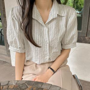 [팔뚝커버] 시어서커 스트라이프 반팔 셔츠