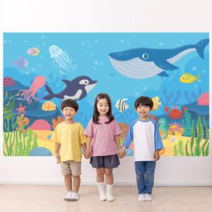 바닷속 배경 포토존 현수막 / 유치원 학원 이벤트 유리부착 뽁뽁이 큐방